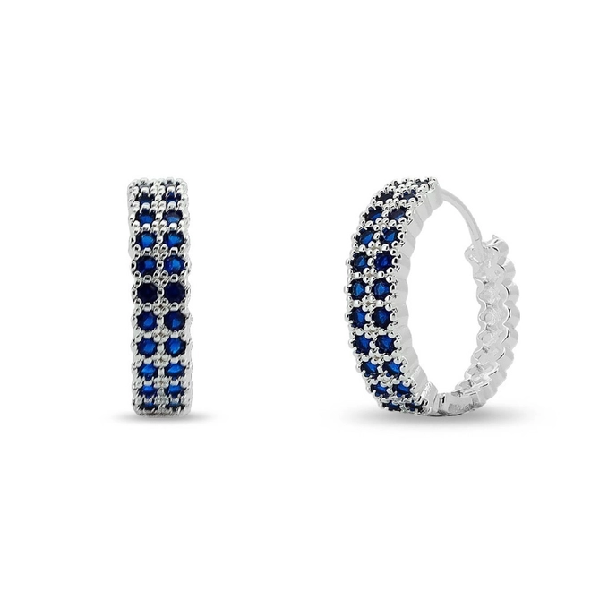 Brinco De Prata Leve Argola Linha Clic Com Zircônia Safira