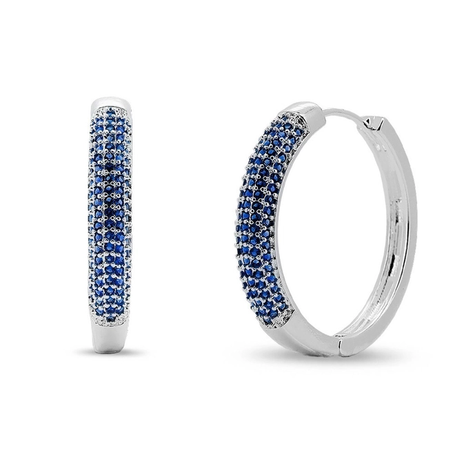 Brinco De Prata Leve Argola com Zircônias Safira