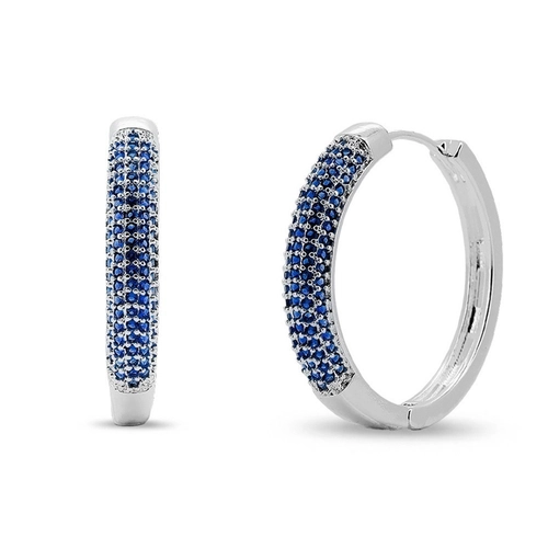 Brinco De Prata Leve Argola com Zircônias Safira