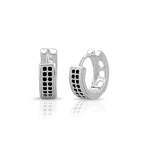 Brinco Argola Click com Duas Fileiras de Zircônia Ônix