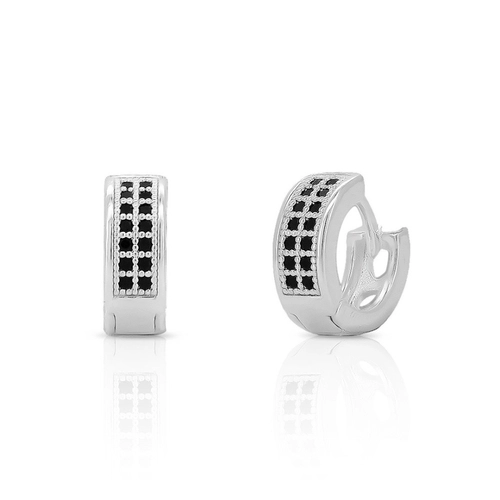 Brinco De Prata Leve Argola Clic com Zircônia Ônix