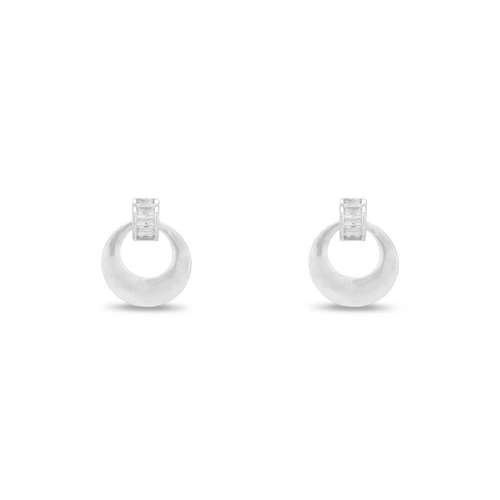 Brinco De Prata Leve Argola Espelhada com Zircônia Cristal