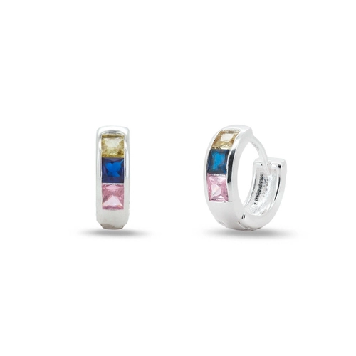 Brinco De Prata Leve Argola Linha Clic Com Zircônia Colorida