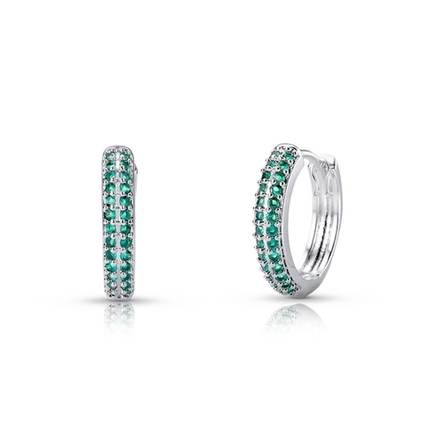 Brinco De Prata Leve Argola Clic com Zircônias Esmeralda