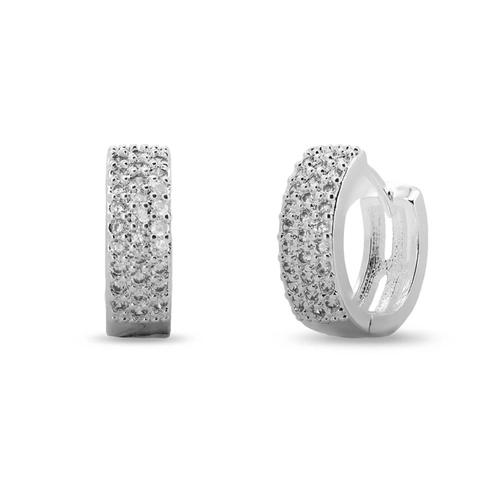 Brinco De Prata Leve Argola Clic Com Zircônias Cristal