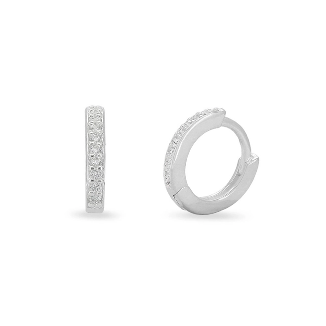 Brinco De Prata Leve Linha Clic Com Zircônia Cristal