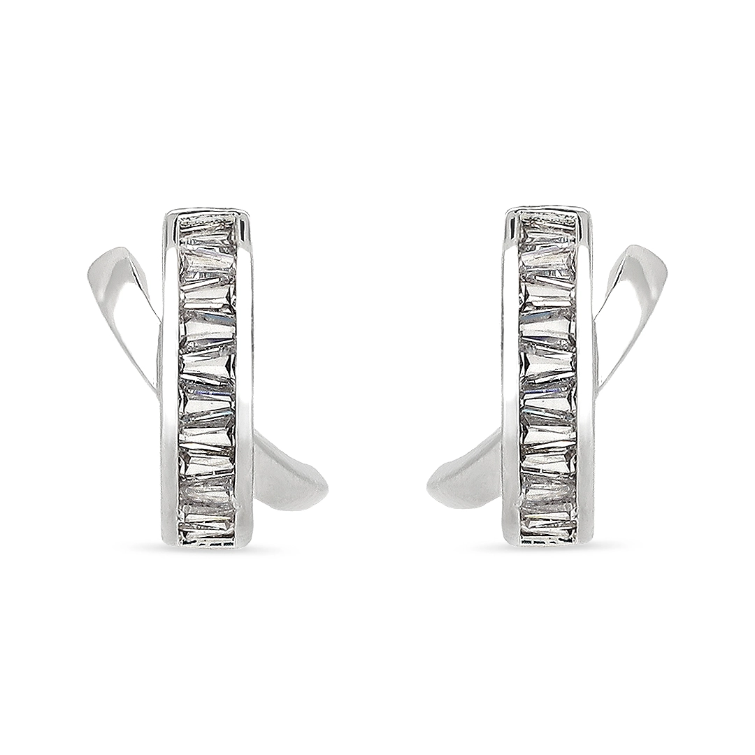 Brinco De Prata Leve X com Zircônia Cristal