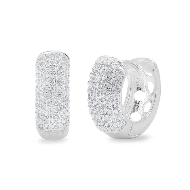 Brinco De Prata Leve Argola Clic Com Zircônia Cristal M