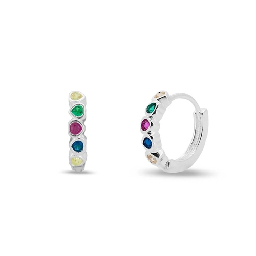 Brinco De Prata Leve Argola Linha Clic Com Zircônia Colorida