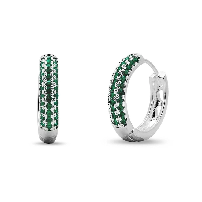 Brinco De Prata Leve Argola Clic com Zircônias Esmeralda