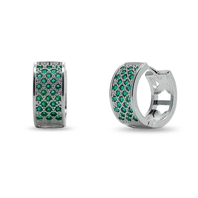 Brinco De Prata Leve Argola Clic com Zircônias Esmeralda