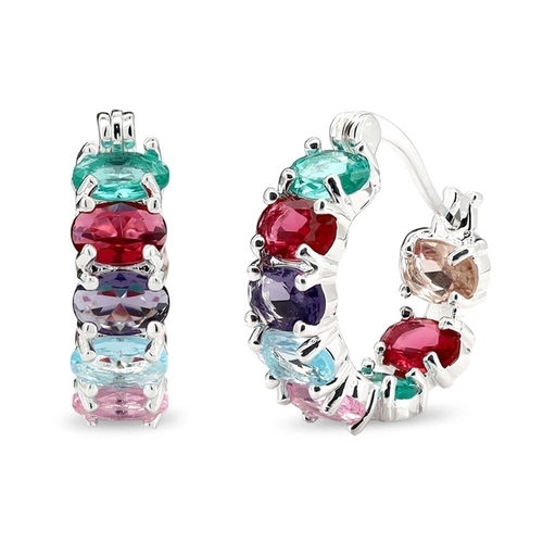 Brinco De Prata Leve Argola Com Zircônias Coloridas