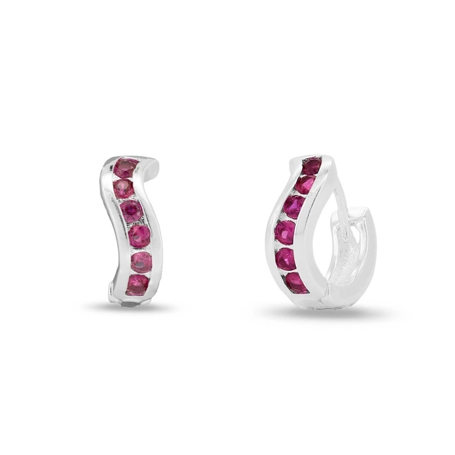 Brinco De Prata Leve Argola Linha Clic Com Zircônia Rubi