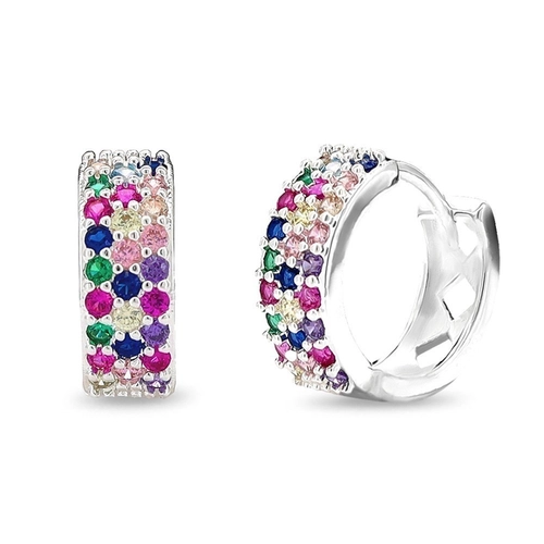 Brinco Fio quadrado Argola Click Com Zircônias Coloridas
