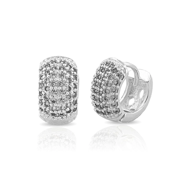 Brinco De Prata Leve Argola Clic com Zircônia Cristal P