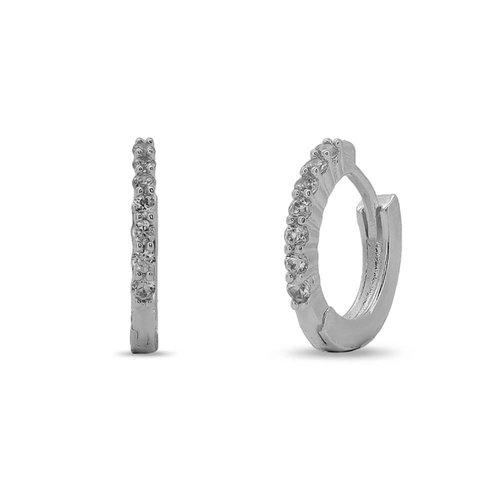 Brinco De Prata Leve Argola Clic com Zircônia Cristal