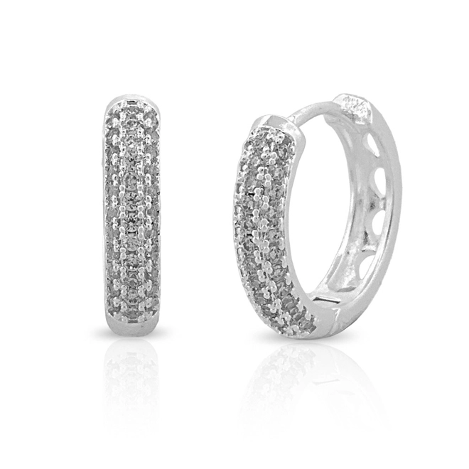 Brinco De Prata Leve Argola Clic com Zircônia Cristal