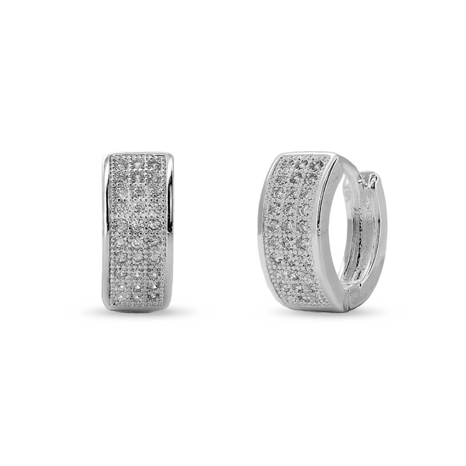 Brinco De Prata Leve Argola Clic com Zircônia Cristal