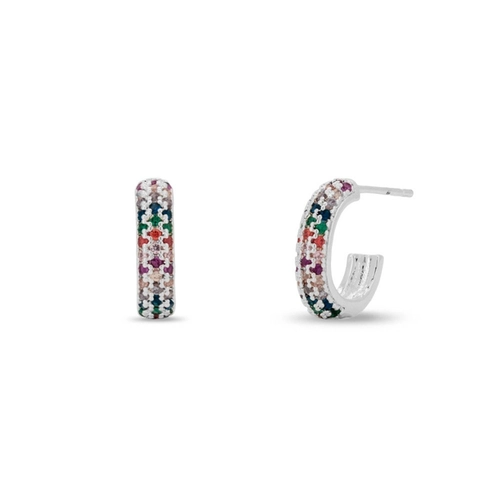 Brinco de Prata Leve Argola com Zircônias Coloridas Cravejadas