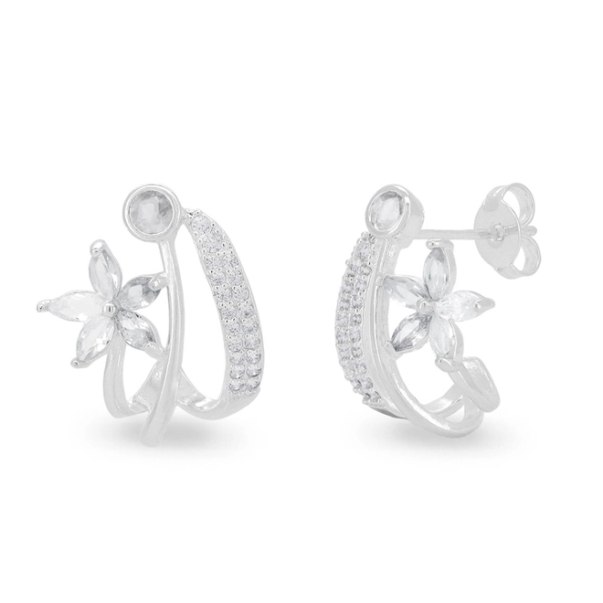 Brinco De Prata Leve com Zircônia Cristal