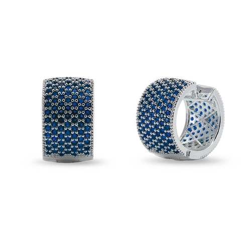 Brinco De Prata Leve Argola  Com Fio Largo Quadrado e Zircônias Safira