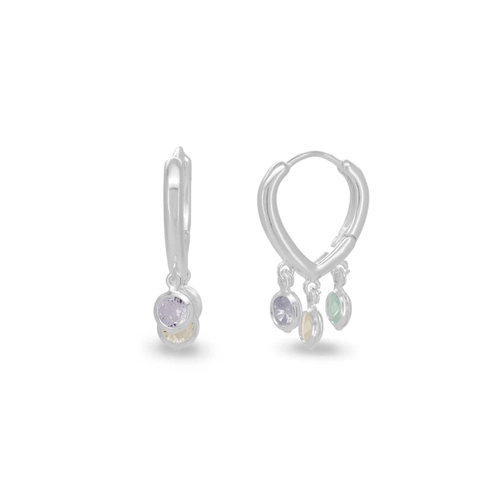 Brinco De Prata Leve Argola Com Zircônias Coloridas