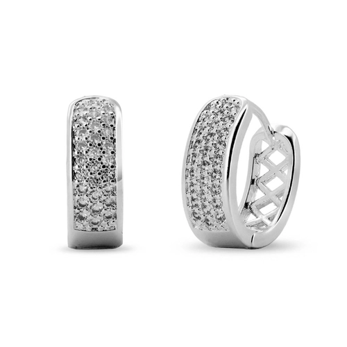 Brinco De Prata Leve Argola Clic Oval com Zircônias Cristal Cravejadas