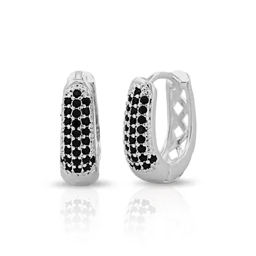 Brinco Argola Oval Click com Zircônias Ônix