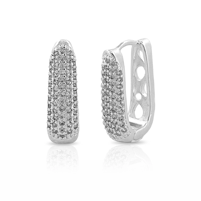 Brinco De Prata Leve Argola Clic Oval com Zircônia Cristal