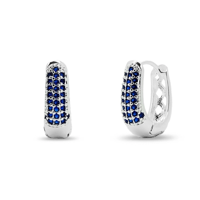 Brinco De Prata Leve Argola Oval Com Zircônias Safira P