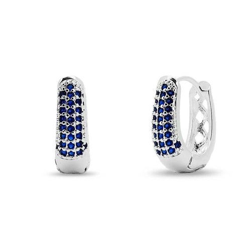 Brinco De Prata Leve Argola Oval Com Zircônias Safira P