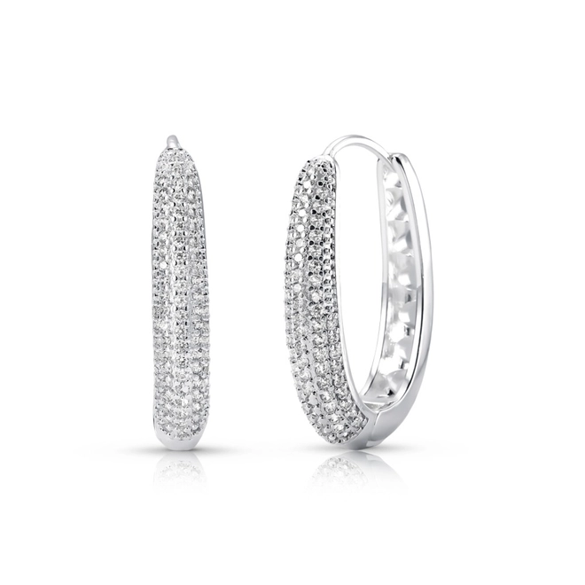 Brinco De Prata Leve Argola Clic Oval com Zircônias Cristal G