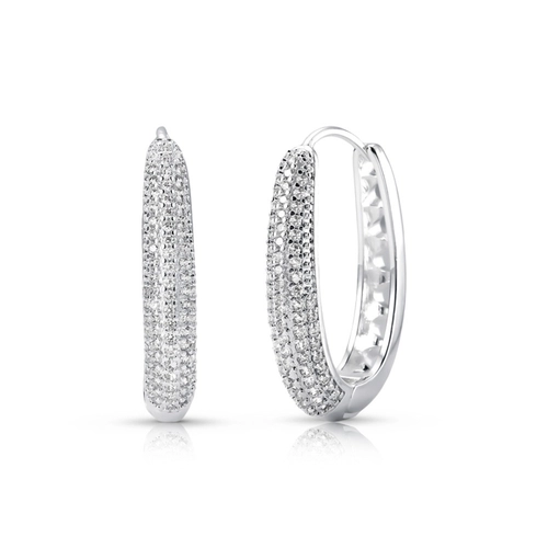 Brinco De Prata Leve Argola Clic Oval com Zircônias Cristal G