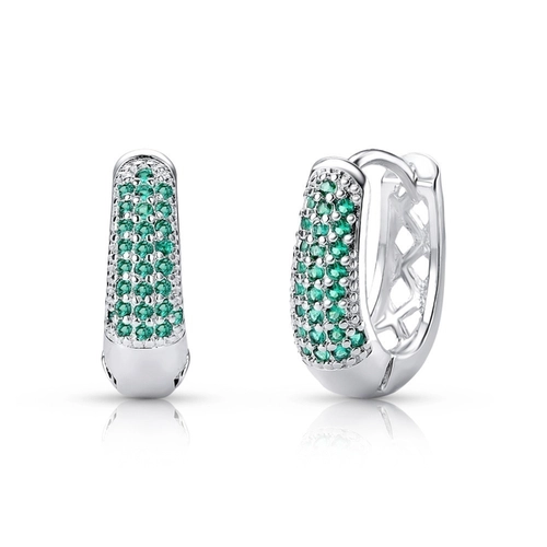 Brinco De Prata Leve Argola Oval Clic com Zircônias Esmeralda