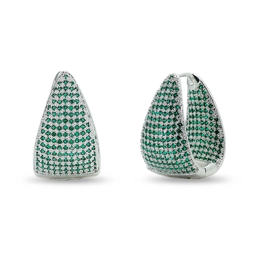 Brinco De Prata Leve Argola Gota Linha Clic Com Zircônia Esmeralda
