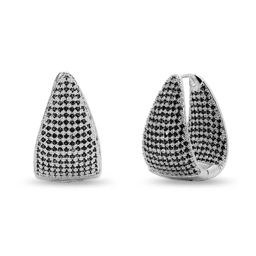 Brinco De Prata Leve Argola Gota Linha Clic Com Zircônias Ônix