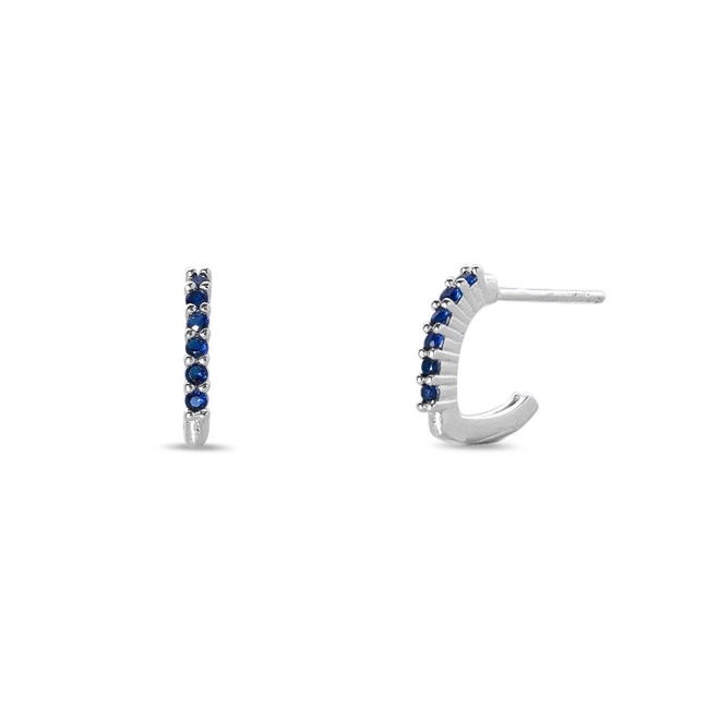 Brinco De Prata Leve Argola V Com Zircônias Safira P