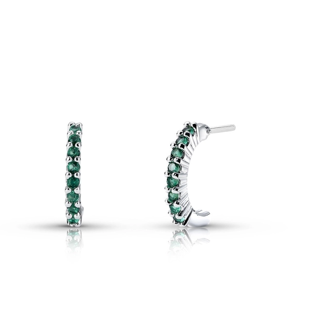 Brinco De Prata Leve Argola com Zircônias Esmeralda