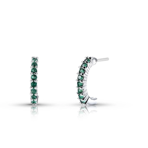 Brinco De Prata Leve Argola com Zircônias Esmeralda