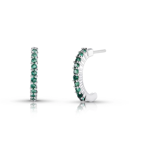 Brinco De Prata Leve Argola Com Zircônias Esmeralda M