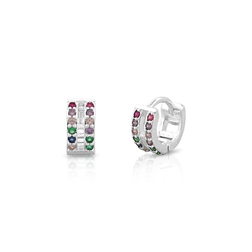 Brinco Argola Click com Duas Fileiras De Zircônias Coloridas