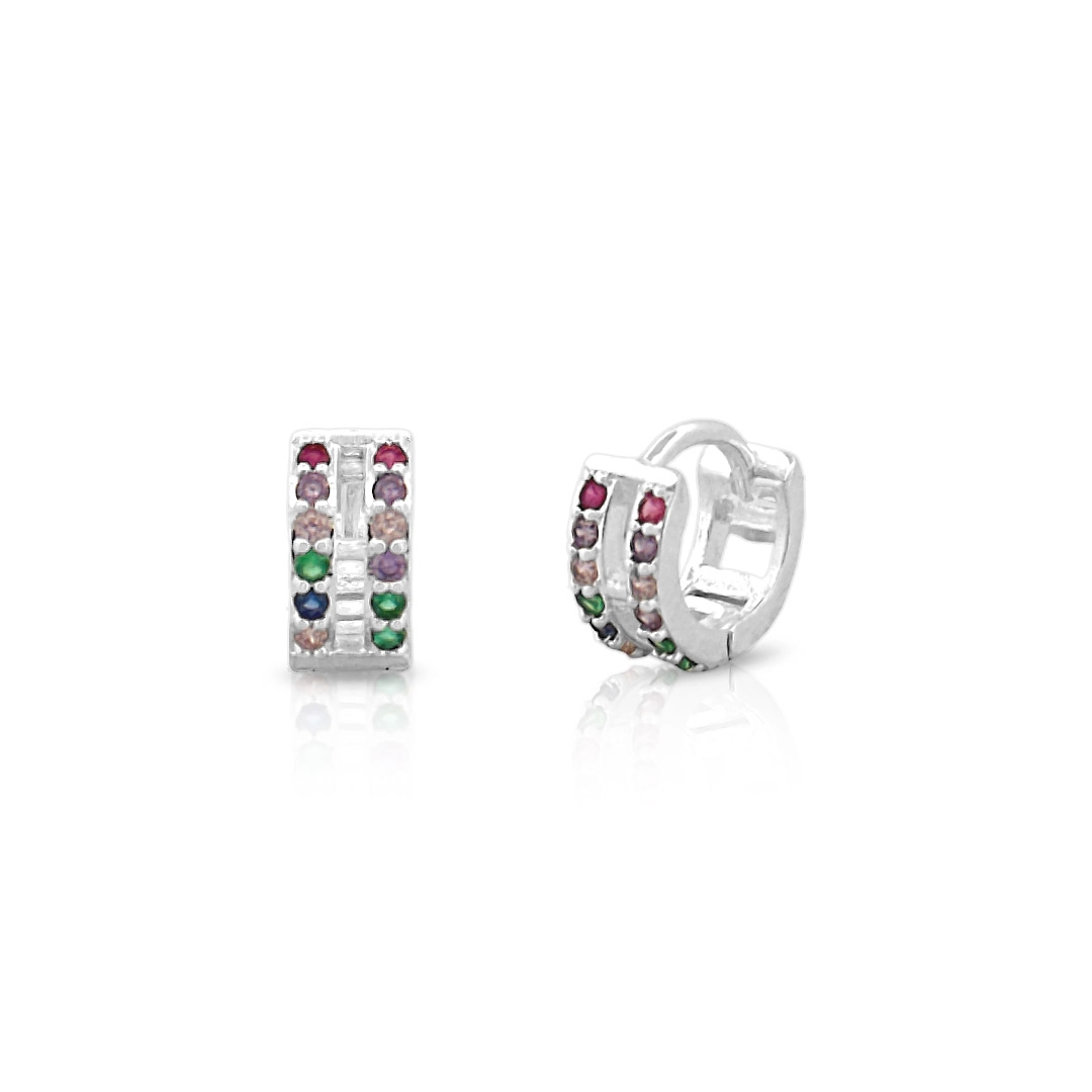 Brinco Argola Click com Duas Fileiras De Zircônias Coloridas