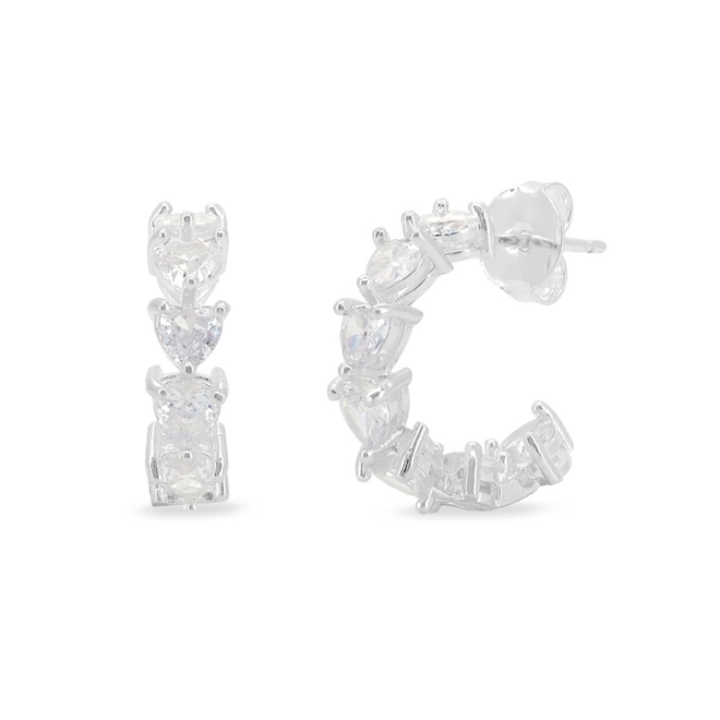Brinco De Prata Leve Argola com Zircônia Cristal de Coração