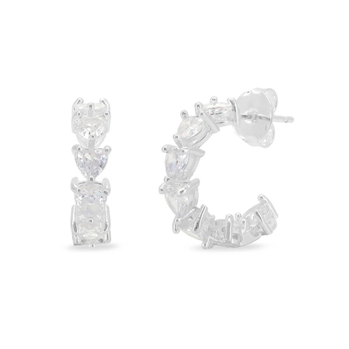Brinco De Prata Leve Argola com Zircônia Cristal de Coração