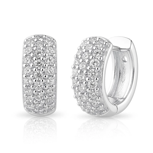 Brinco Argola Click com Três Fileira Zircônia Cristal