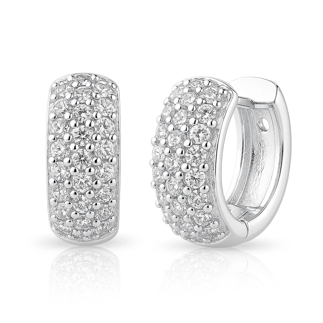 Brinco Argola Click com Três Fileira Zircônia Cristal