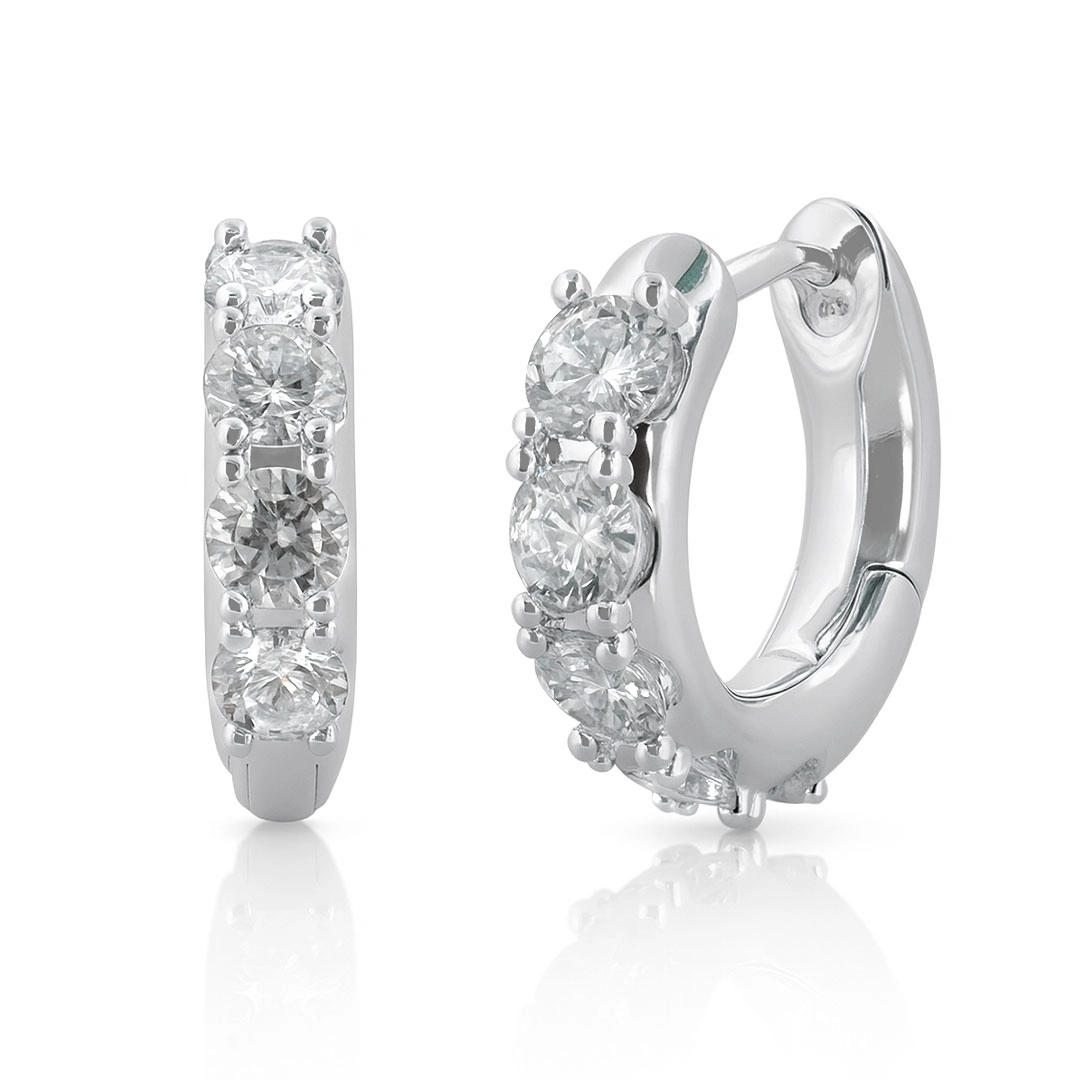 Brinco Argola Click Espelhada com Zircônias Cristal
