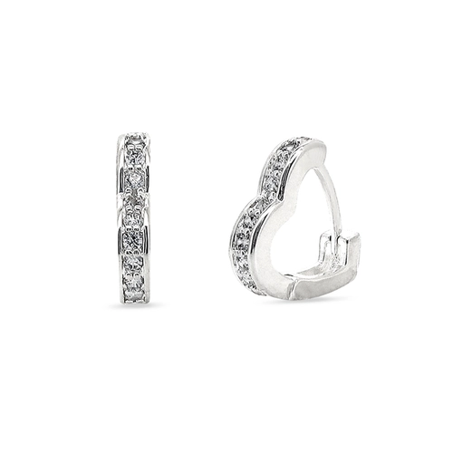 Brinco De Prata Leve Argola Linha Click Coração Com Zircônia Cristal