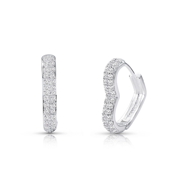 Brinco De Prata Leve Argola Clic Coração Com Zircônia Cristal