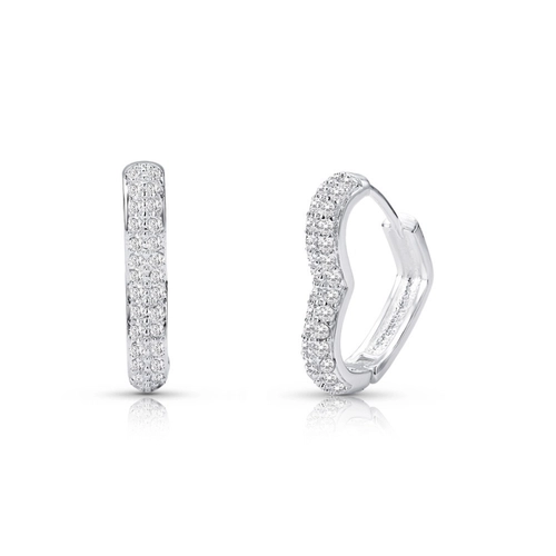 Brinco De Prata Leve Argola Clic Coração Com Zircônia Cristal